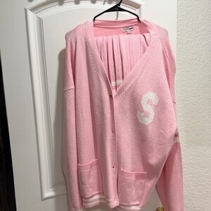 Fashion Nova Pink Cardigan with White Lettering